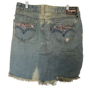 Levi's Jeans (3) Patchwork Bohemian Distressed Denim High Waisted Mini Skirt Y2K